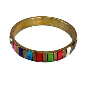 Vintage Brass Inlayed Colourful Tiles Bangle Bracelet Bohemian Chic